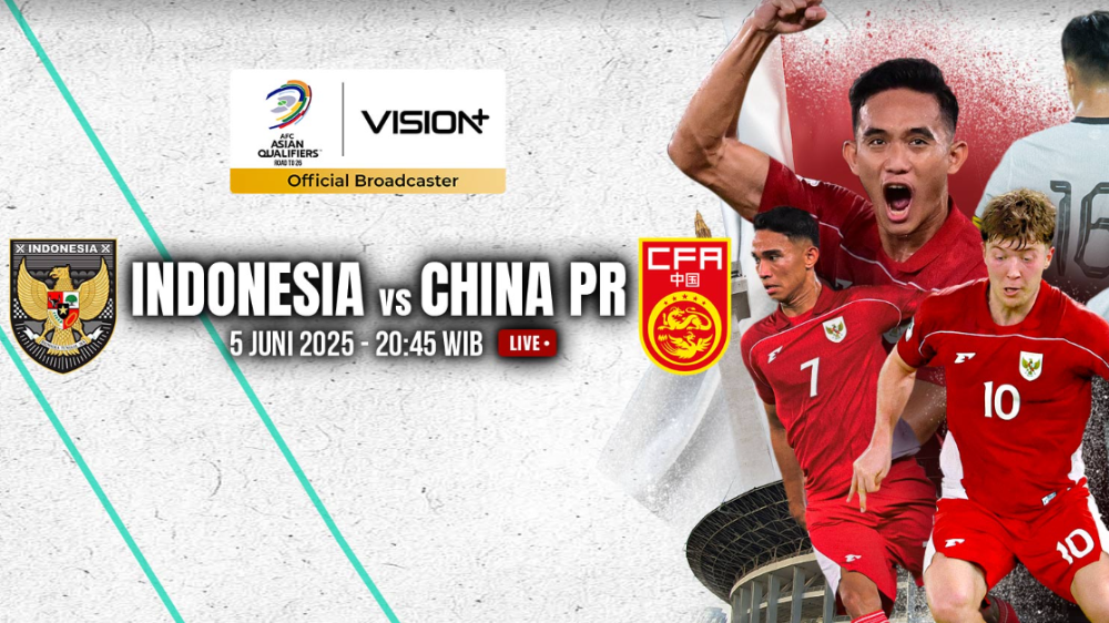 Link Live Streaming Indonesia vs China di Kualifikasi Piala Dunia 2026, Kick Off 21.45 WITA di Vision+