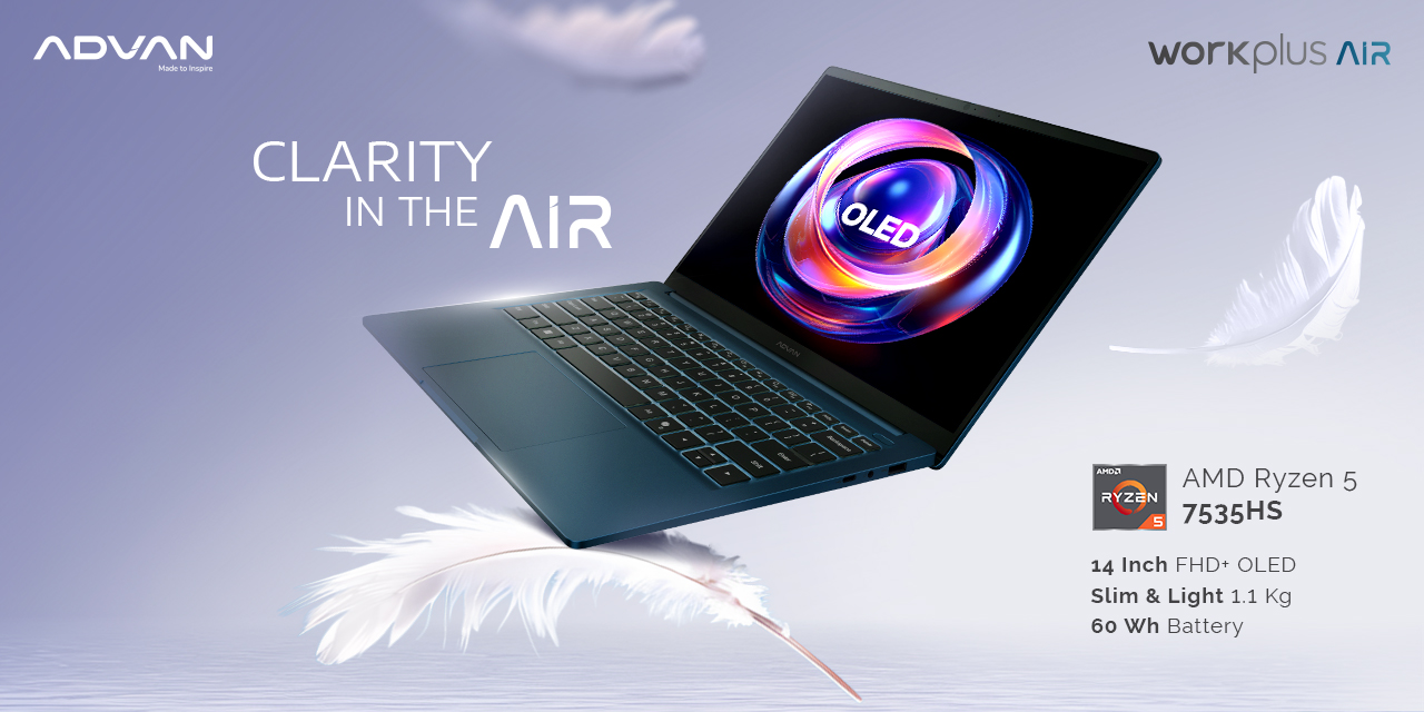 ADVAN Workplus Air Resmi Dirilis! Laptop Tipis untuk kreator dan Pekerja Hybrid dengan Prosesor Ryzen