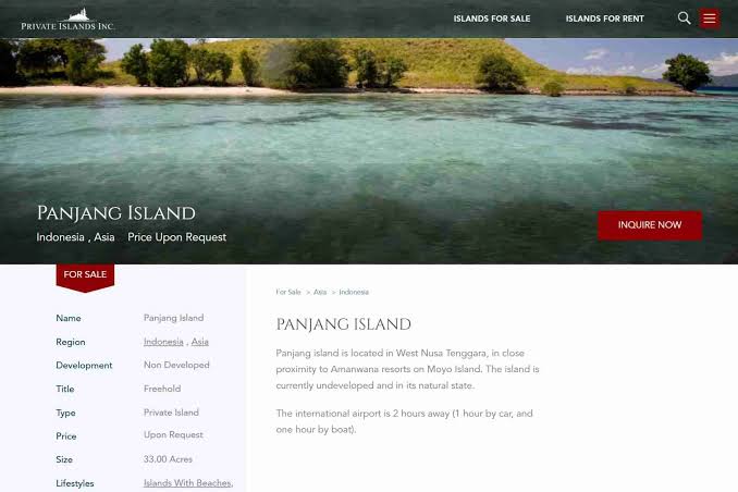 Polemik Penjualan Ilegal Pulau Panjang Sumbawa di Situs Internasional