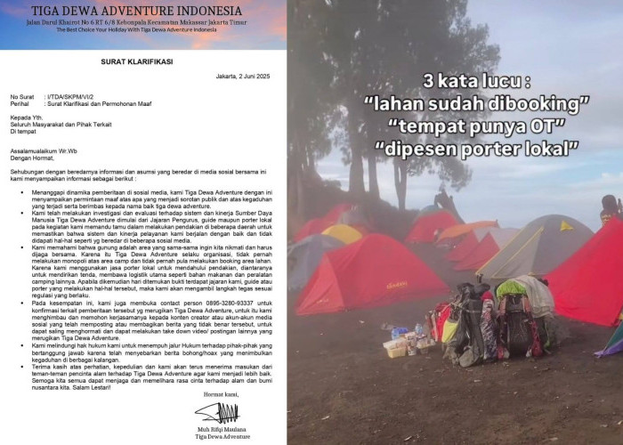 Viral Dituduh Usir Pendaki di Area Camp Gunung Rinjani, Tiga Dewa Adventure Klarifikasi