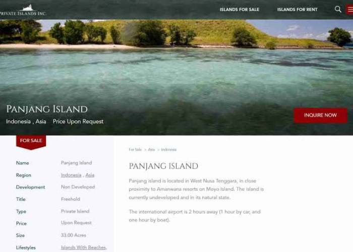Polemik Penjualan Ilegal Pulau Panjang Sumbawa di Situs Internasional